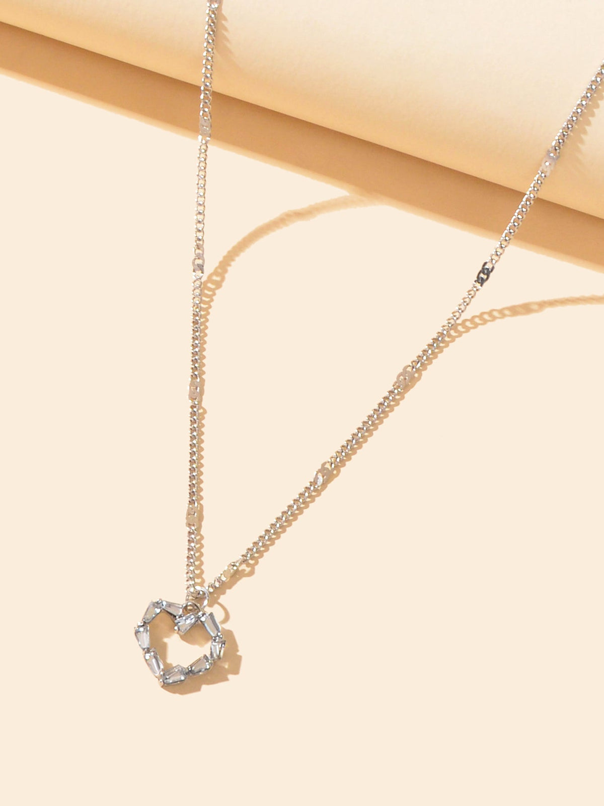 Women Dainty Gifts Silver Chain Rhinestone Heart Charm Necklace Delicate Jewelry-2