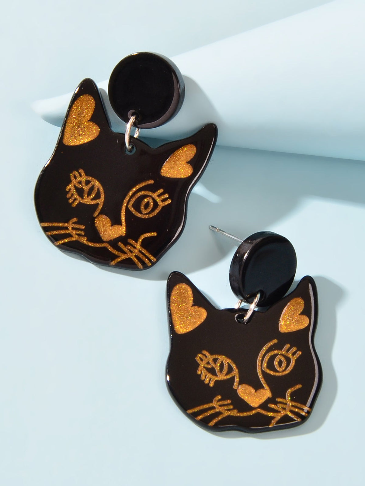 Party Jewellery Gift Black Beige Acrylic Dangle Cute Animal Cartoon Cat Earrings-2