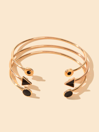 3pcs Designer Jewelry Black Enamel Round Triangle Open Cuff Bangle Bracelets set-2