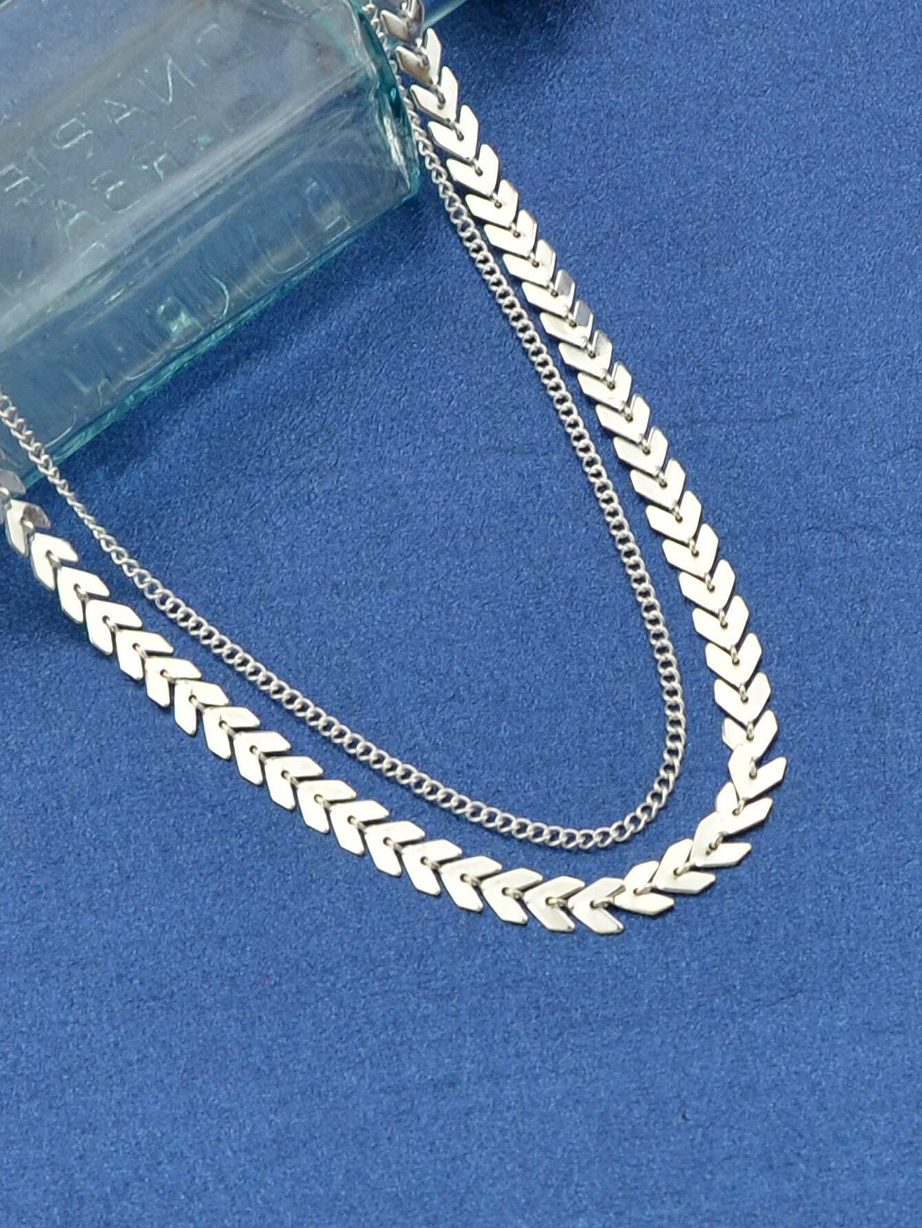 Female Gift Double layer Gold Silver Chain Short Clavicle Punk Collar Necklace-2