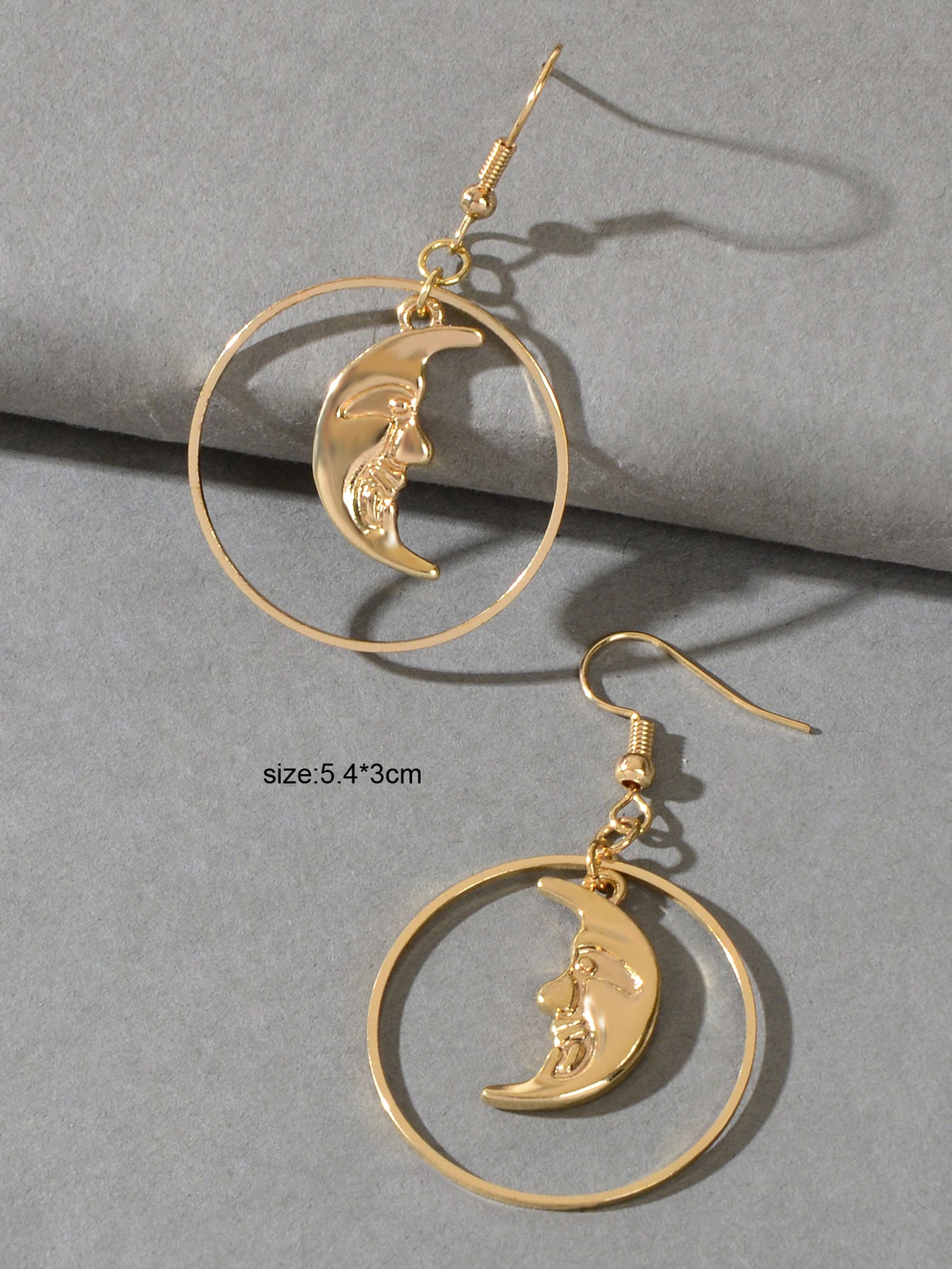 Gold Circle Moon Charm Dangle Earrings Minimalist Party Accessories Jewellery-2