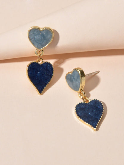 Nice Collection Blue Enamel Heart Drop Love Earrings Dainty Gift for Women Girls-2