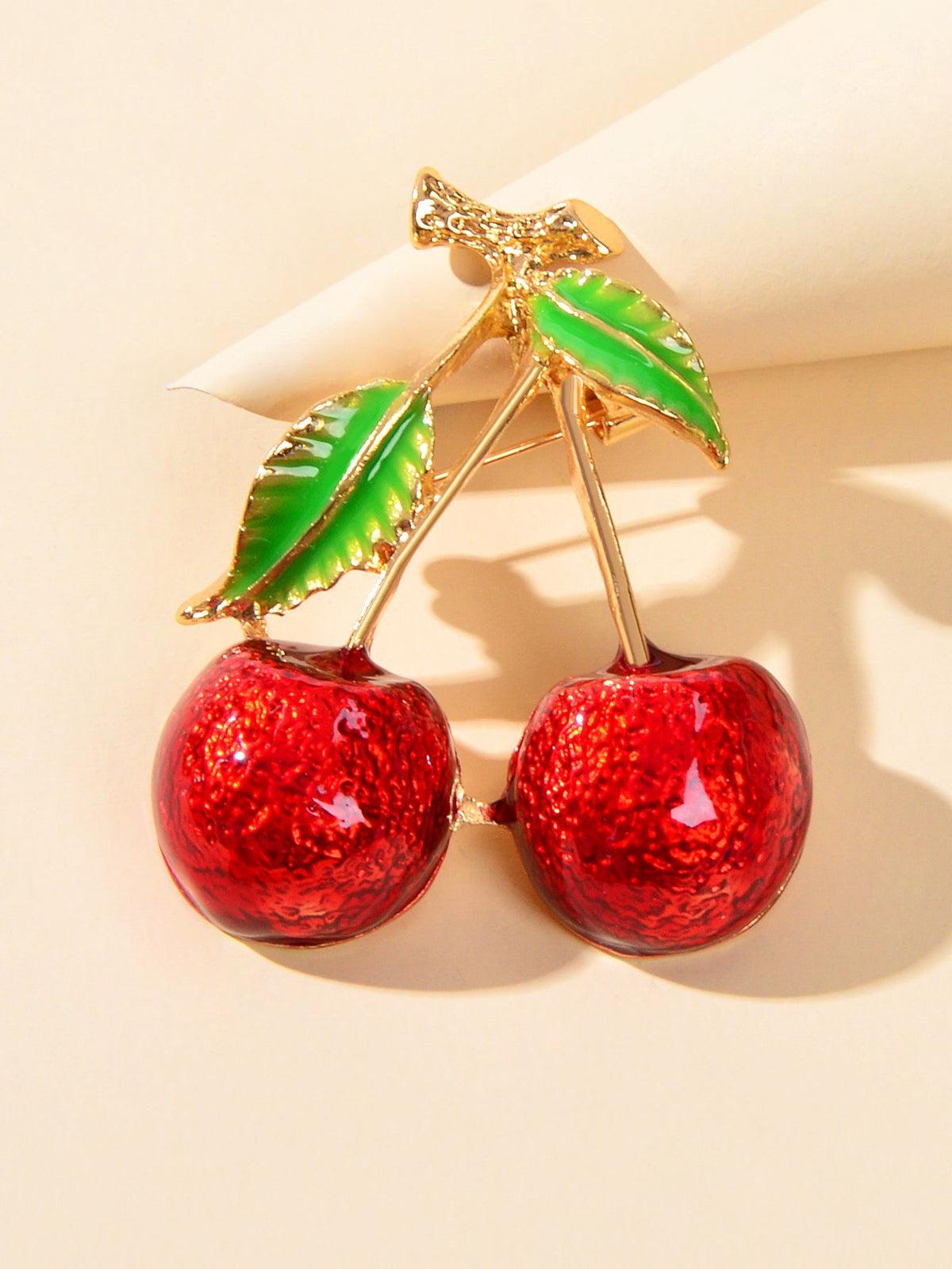 Attractive Red Enamel Twin Cherries Brooch Pin Fruit Jewelry Clothing Acccessory-2