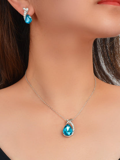 Luxurious Jewellery Set Crystal Rhinestone Water Drop Necklace and Stud Earrings-2