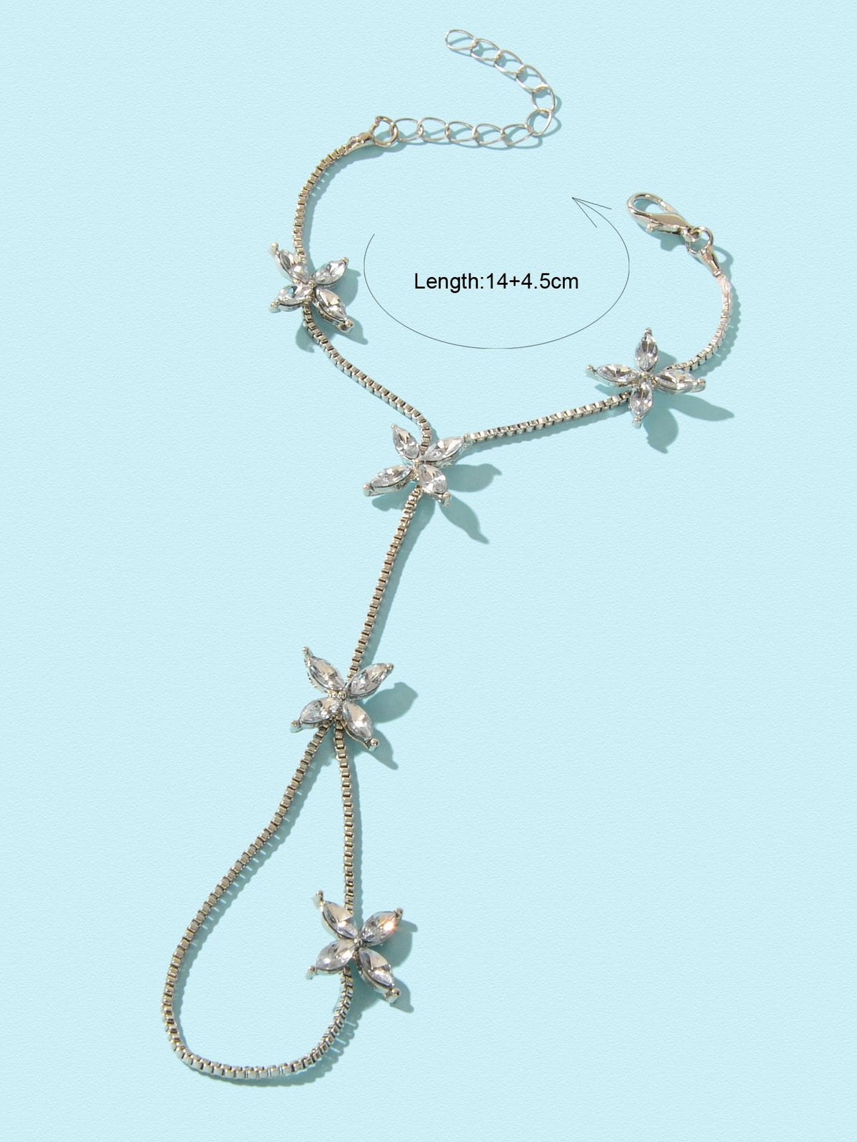 Diamond-Encrusted Chain Ring Connected Hand  Wrist Bracelet-3