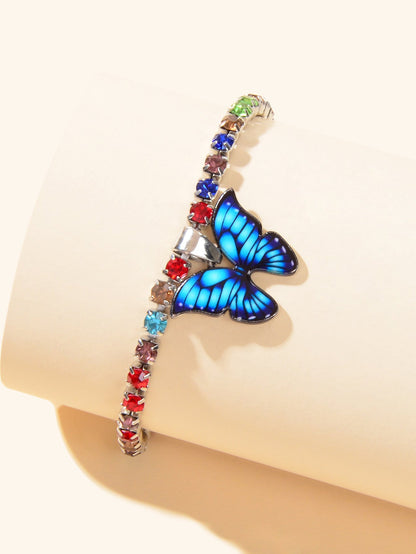 Multi Colour Rhinestone Claw Chain Butterfly Charm Anklet Women Foot Jewellery-2