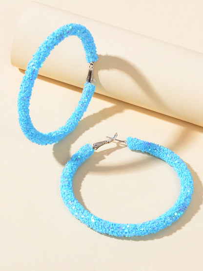 A Pair Large Round Glitter Earrings Women Chic Jewellery Stunning Party Gift-2