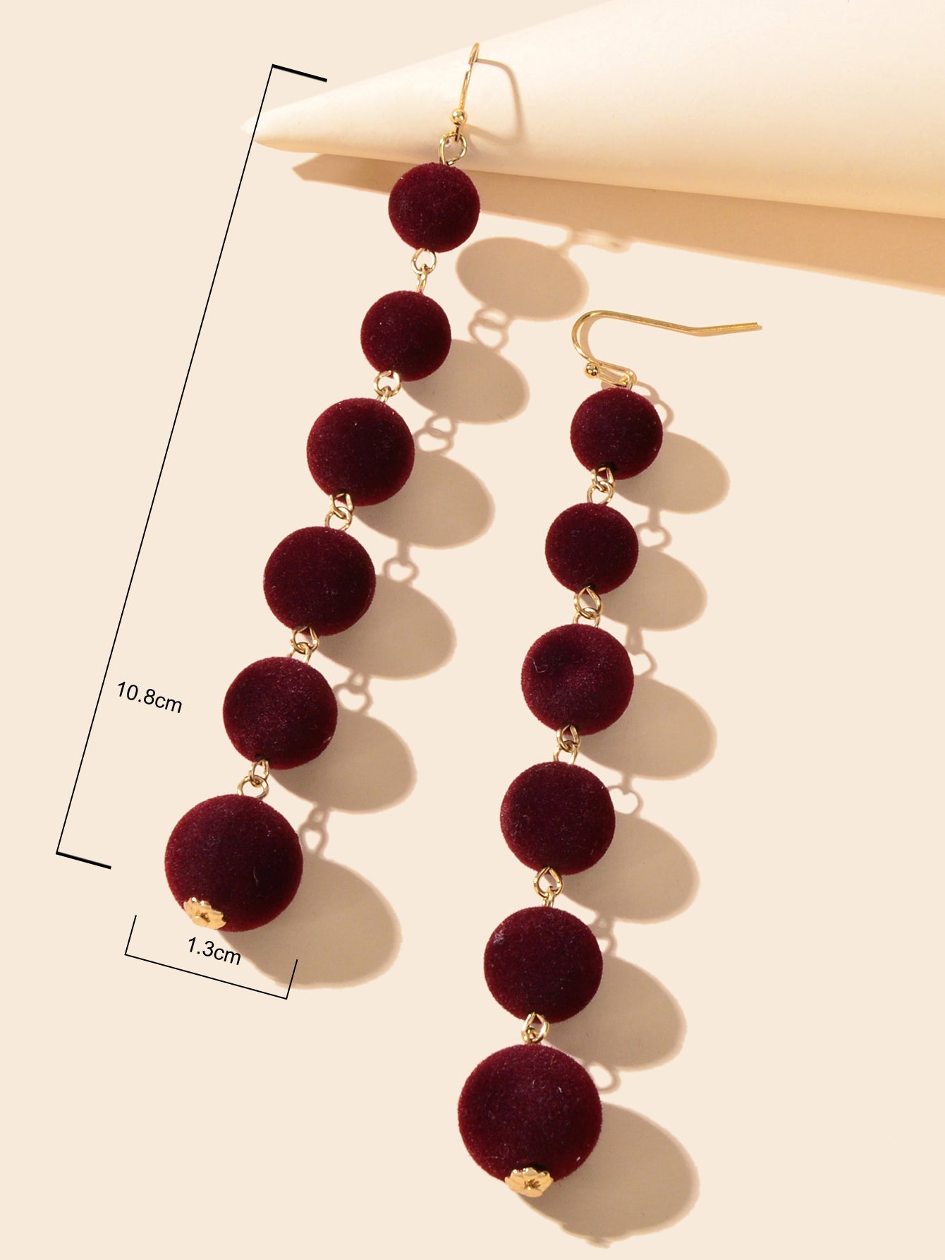 Retro Winered Flocking Ball Statement Long Pendant Pom Pom Dangle Earrings Gift-2