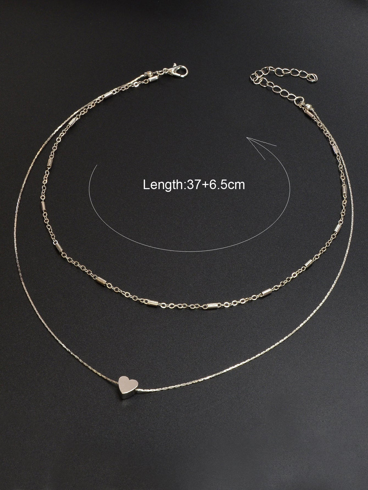 Minimalist Chic Double layer Silver Chain Heart Pendant Clavicle Party Necklace-3