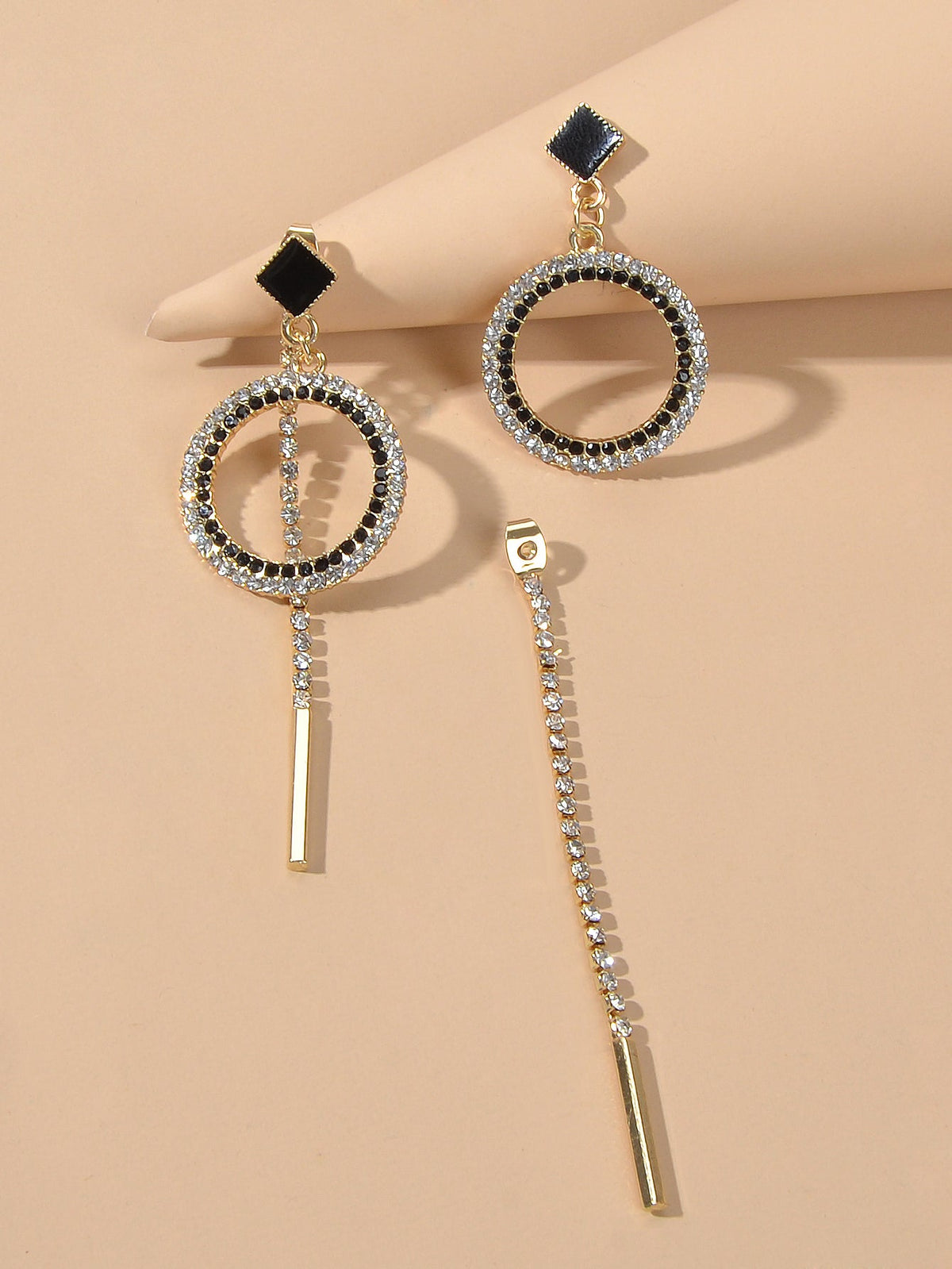 Feelontop Luxury Rhinestone Bar Charm Circle Dangle Earrings Perfect Ear Jacket-2