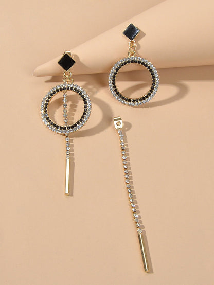 Feelontop Luxury Rhinestone Bar Charm Circle Dangle Earrings Perfect Ear Jacket-2
