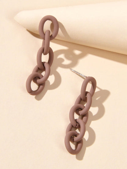 Party Decoration for Women Brown Lock Chain Dangle Hypoallergenic Stud Earrings-2