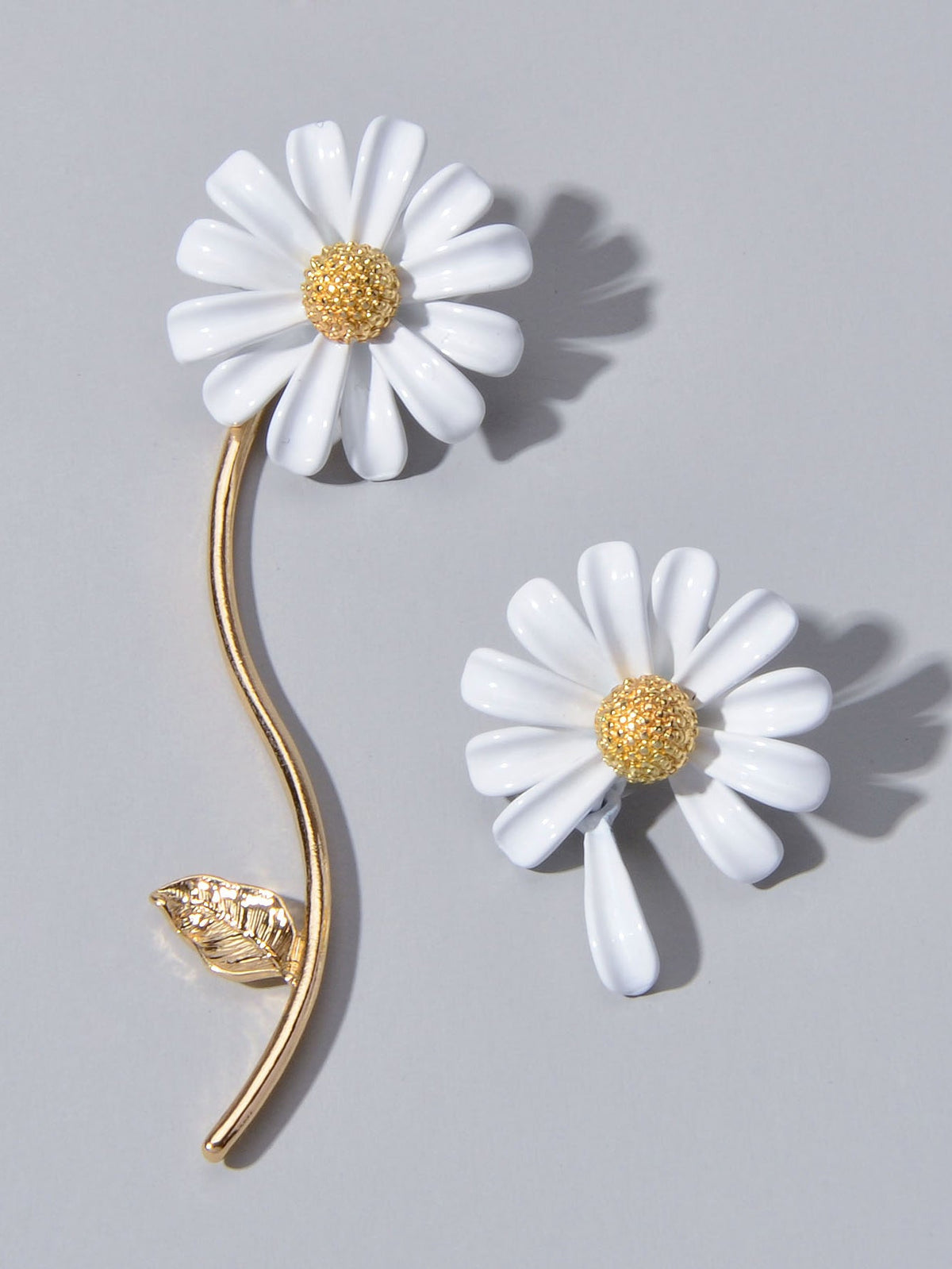 Asymmetrical White Enamel Flower Stick Stud Dangle Earrings Ear Jacket Jewellery-2