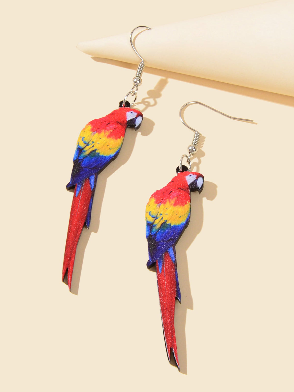 Bohemian Funny Multi-colored Acrylic Parrot Big Dangle Holiday Party Earrings-2