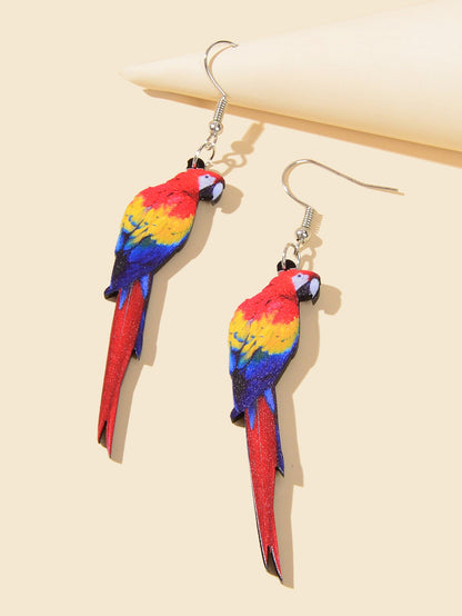 Bohemian Funny Multi-colored Acrylic Parrot Big Dangle Holiday Party Earrings-2