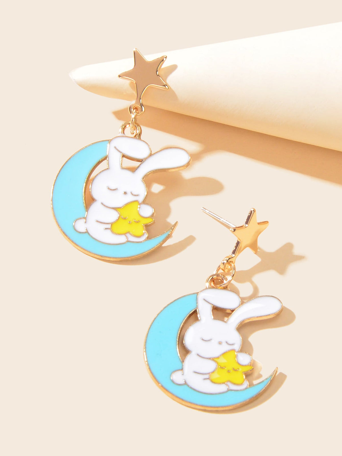 Star Moon Bunny Easter Stud Earrings Dangling Rabbit Ear Jewellery Holiday Gift-2