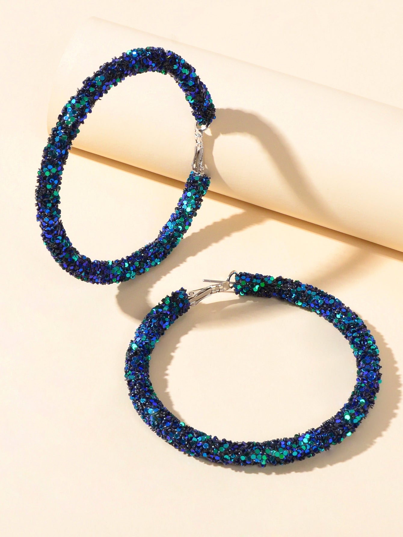 Shining Female Paillettes Green Blue Big Hoop Earrings Girls Party Decoration-2