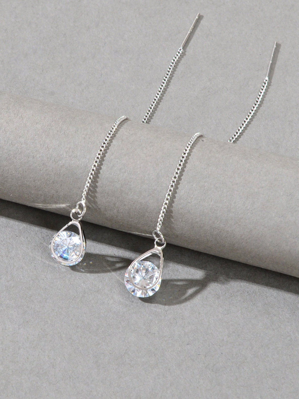 Ladies Jewellery Silver Long Chain Faux Cubic Zirconia Charm Dangle Earrings-2