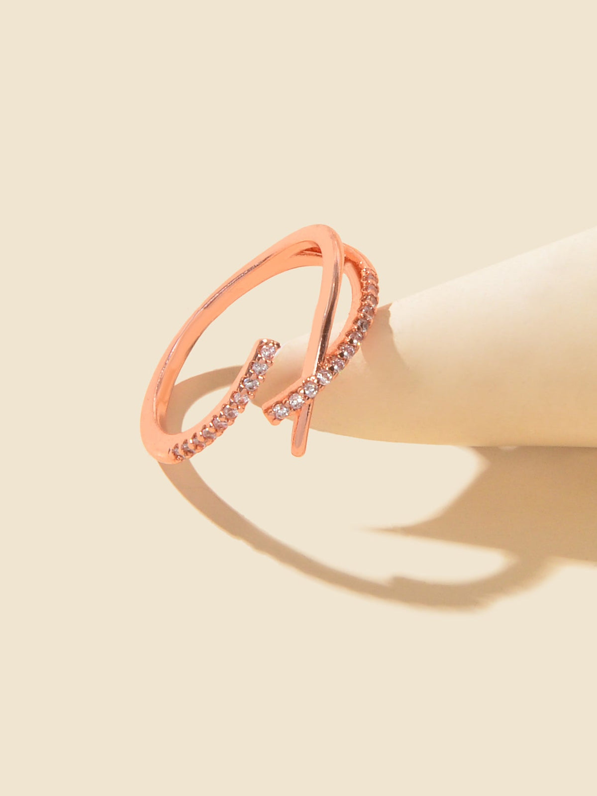 Sparkling Rhinestone Rosegold Cross Band Ring for Women Engagement Wedding Gift-2