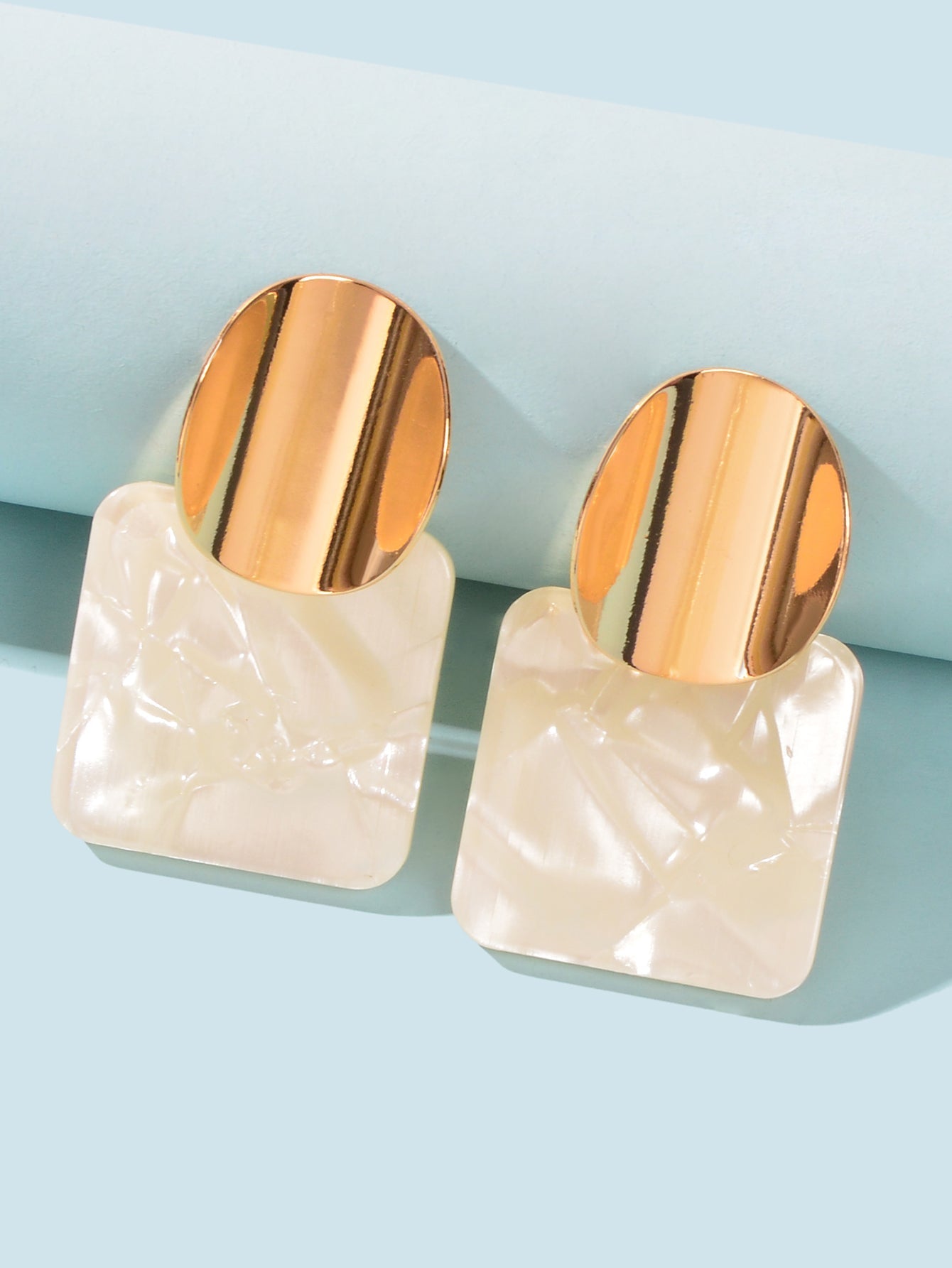 Korean Gold Square Geometric Acrylic Stud Costume Earrings Female Party Jewelry-2