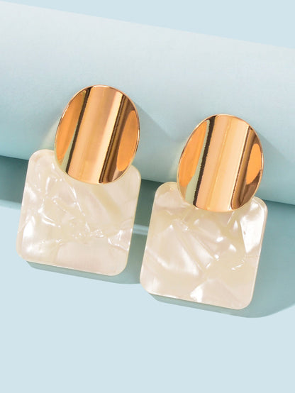 Korean Gold Square Geometric Acrylic Stud Costume Earrings Female Party Jewelry-2