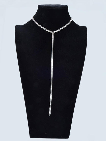 Silver Fringe Necklace with Full Diamond Embellishment Gift-3