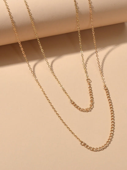 Double layer Gold Silver Chain Necklace Minimalist Women Teens Girls Accessories-2