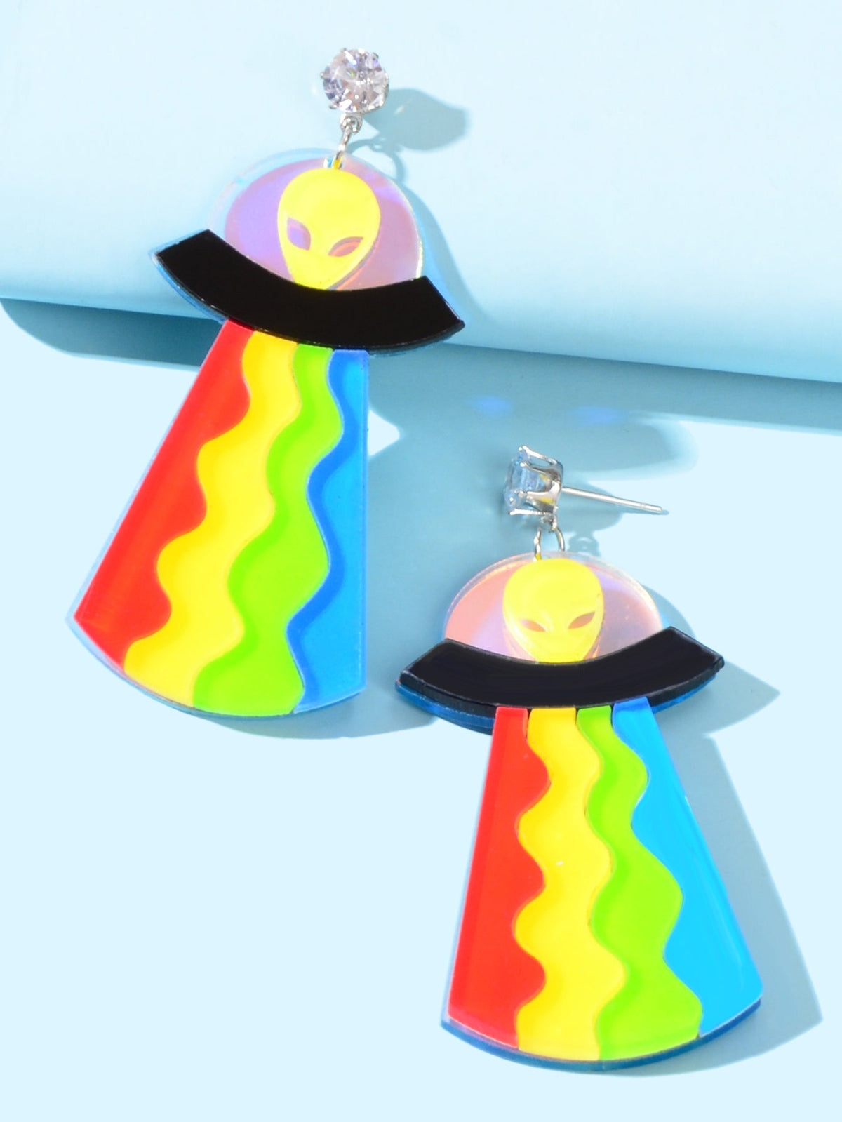 Statement Jewelry Candy Color Resin Saucerman Big Geometric Dangle Punk Earrings-2