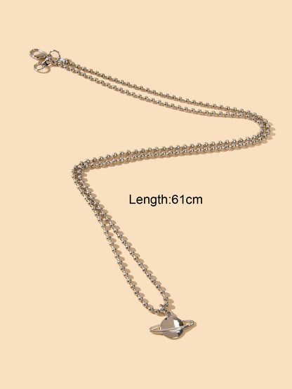 Unique Long Silver Popcorn Chain Planet Pendant Necklace Party Women Decoration-2