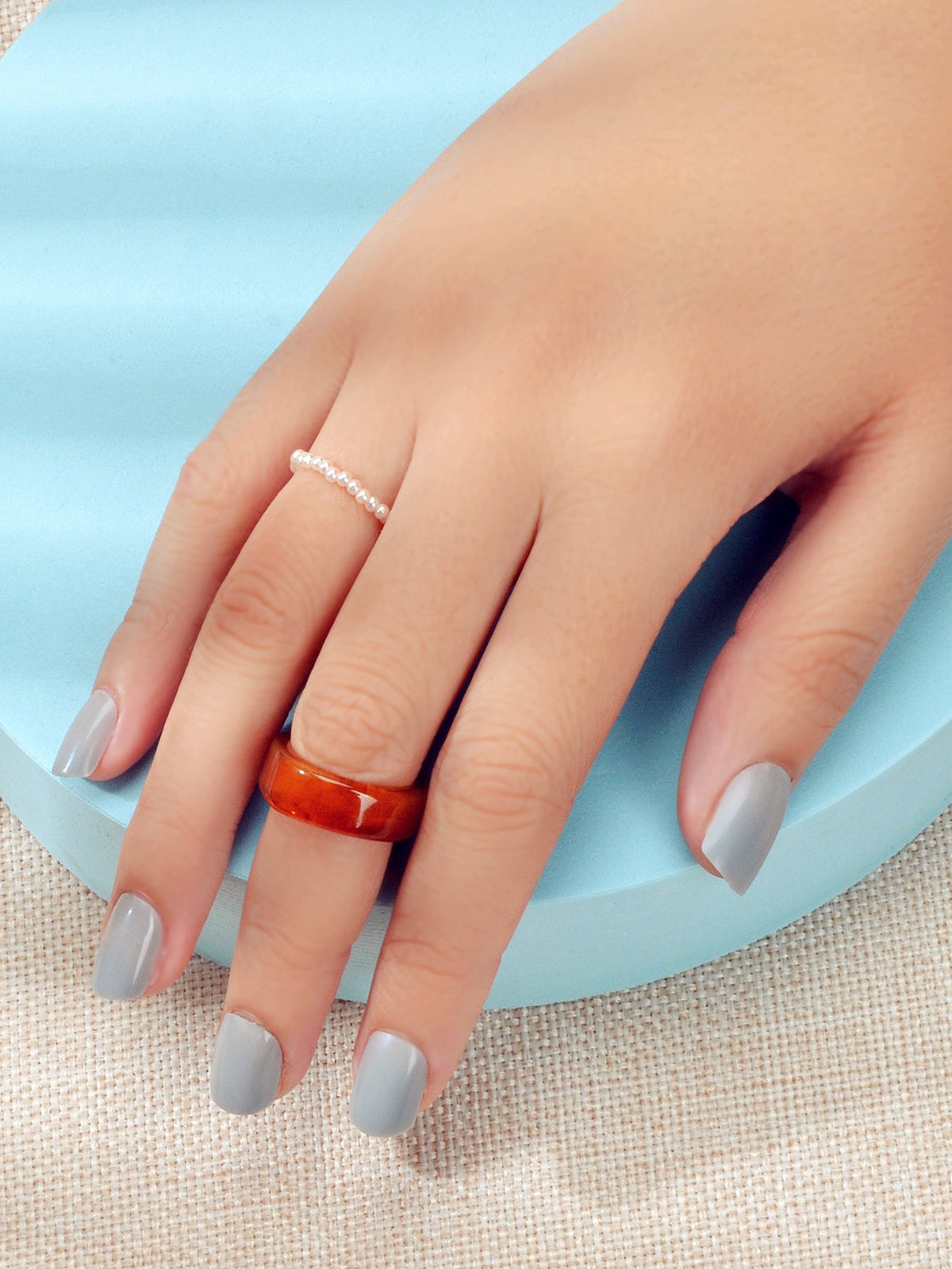 2pcs Pearl Elastic Resin Transparent Trendy Chunky Multiple Rings Bulk Pack Gift-2