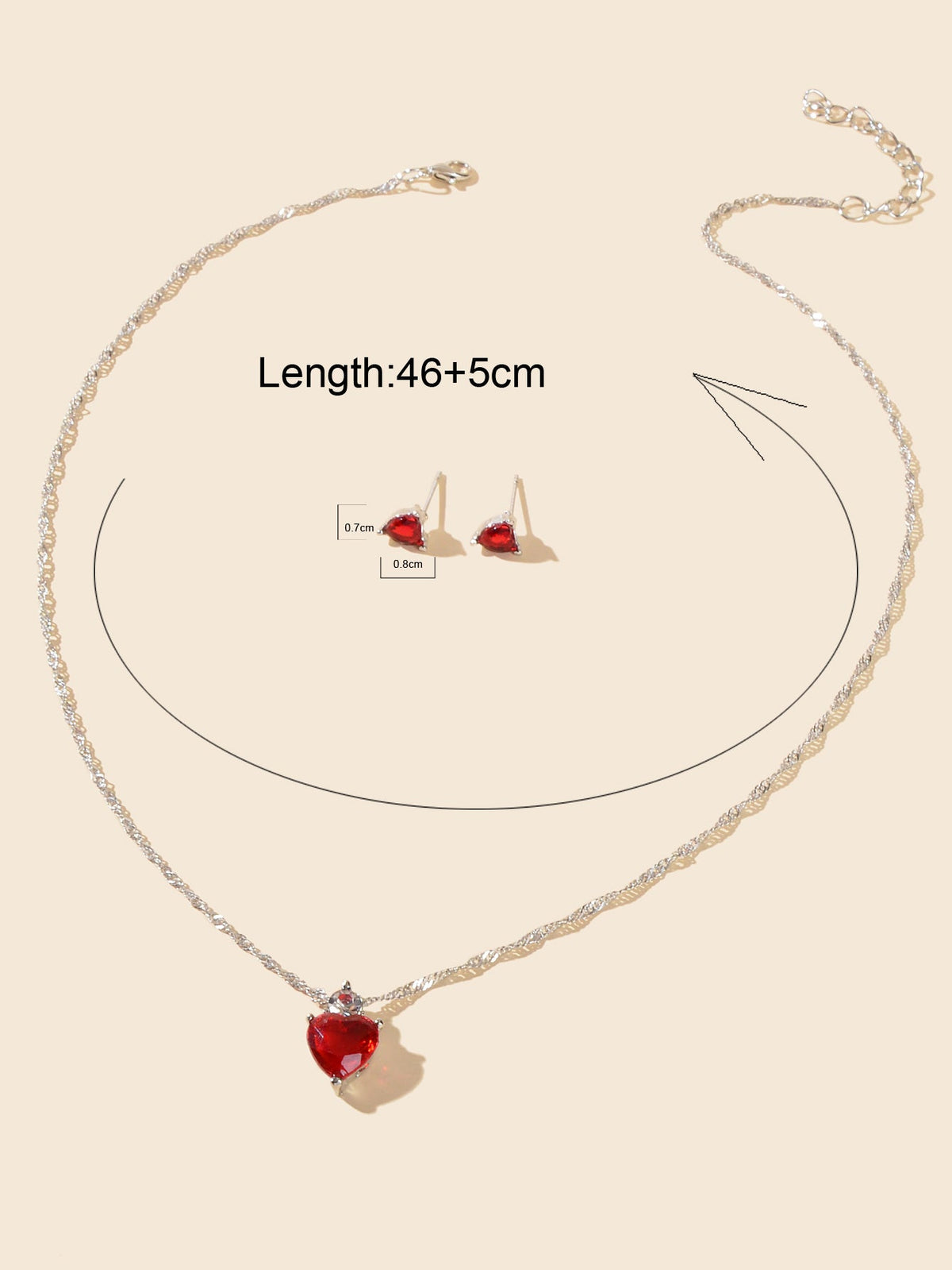 Valentine's Day Jewelry Set Gift Red Imitation Gemstone Heart Necklace Earrings-2