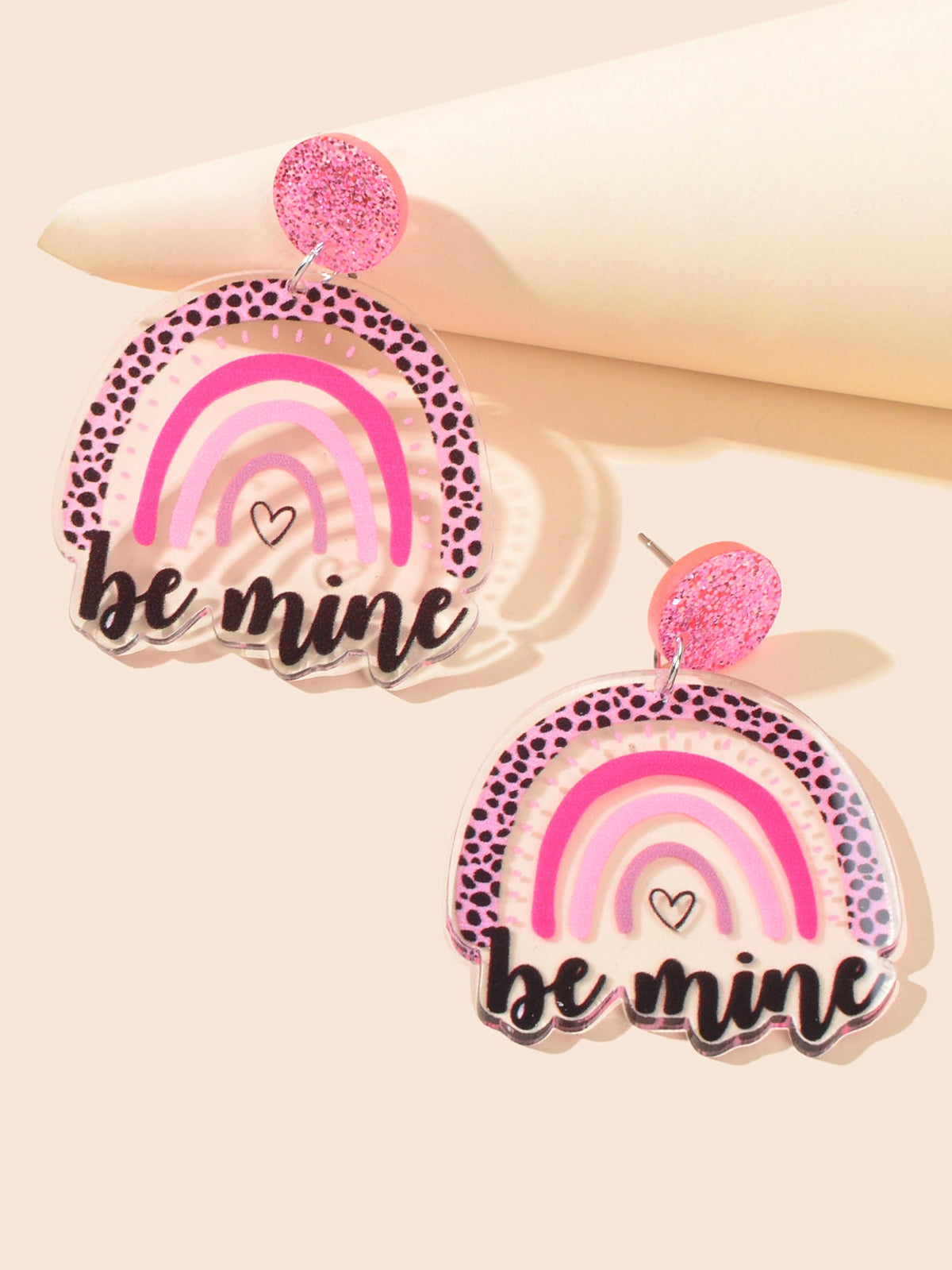 Sweet Y2k Style Pink Leopard Heart Rainbow Letter Acrylic Dangle Chunky Earrings-2