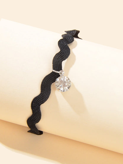 Black Rope Friendship Ocean Wave String Round Crystal Anklet Surfer Ankle Chain-2