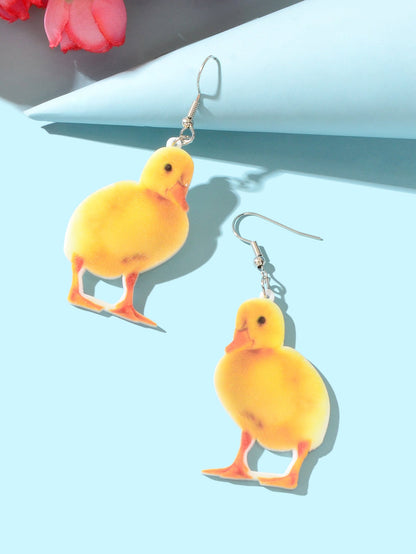 Yellow Acrylic Dangle Kawaii Funky Duckling Earrings Lovely Baby Duck Jewellery-2