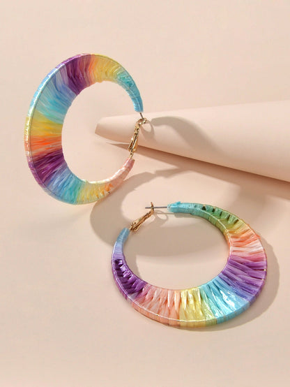 American Jewellery Ethnic Style Candy Color Handmade Braided Hoop Earrings Gift-2