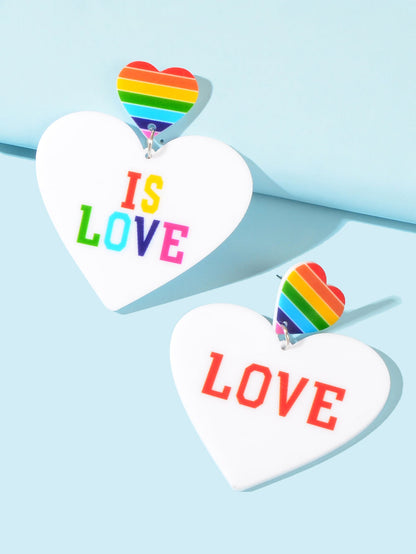 Rainbow Resin Heart Love Letter Asymmetrical Dangle Pierced Earrings Jewellery-2