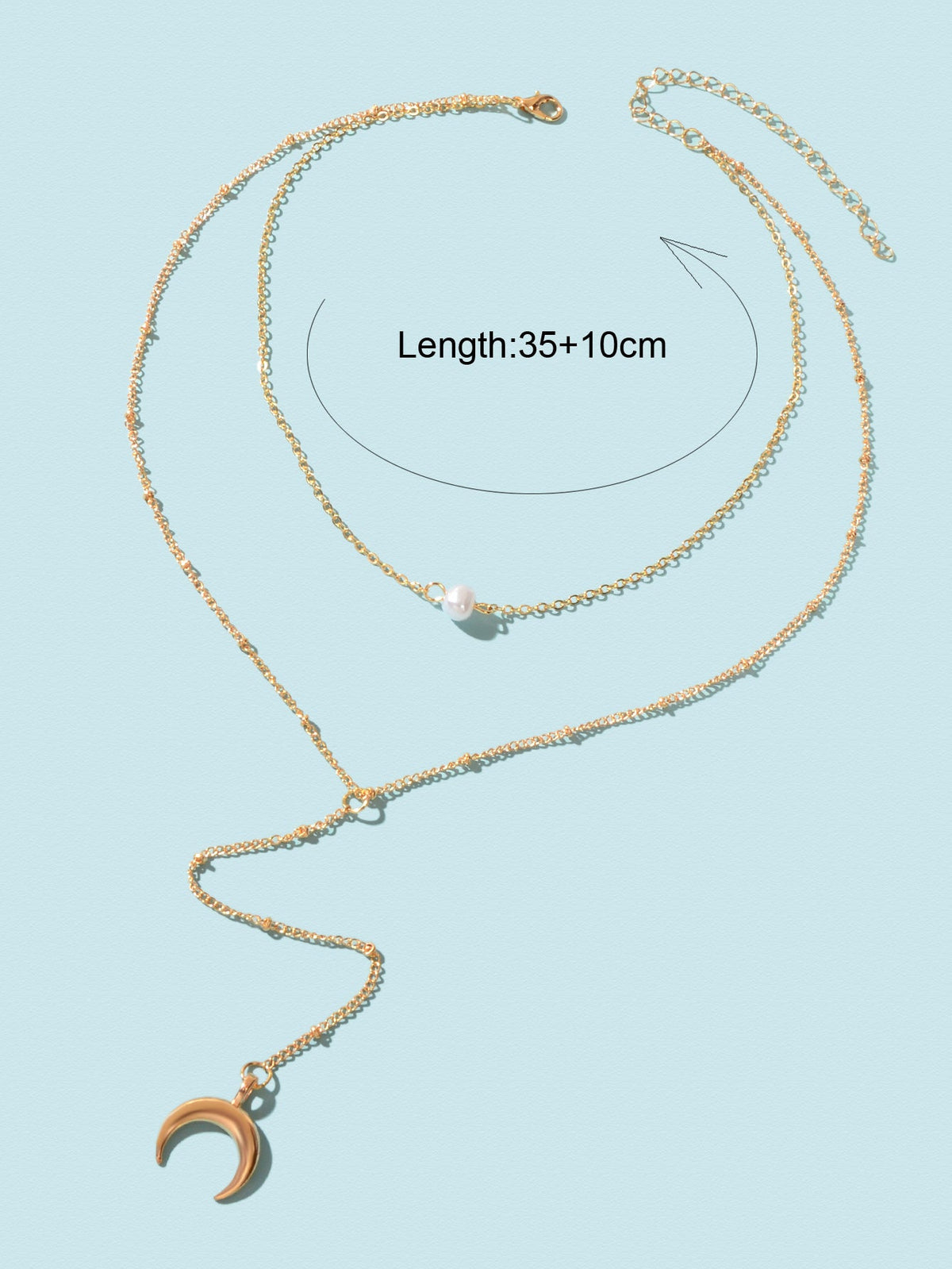 Fashion Jewellery Double layer Gold Chain Lariat Y Style Moon Pendant Necklace-3