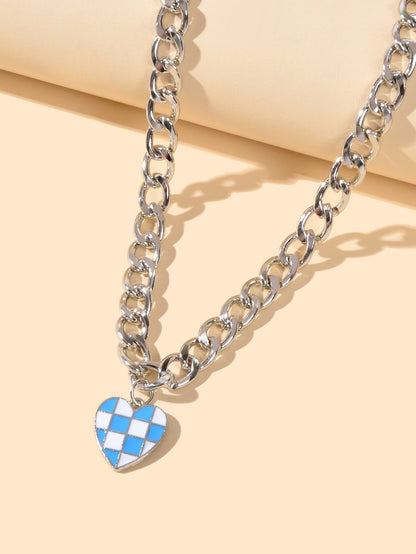 Designer Jewellery Silver Chain Blue Black Enamel Heart Awesome Pendant Necklace-2