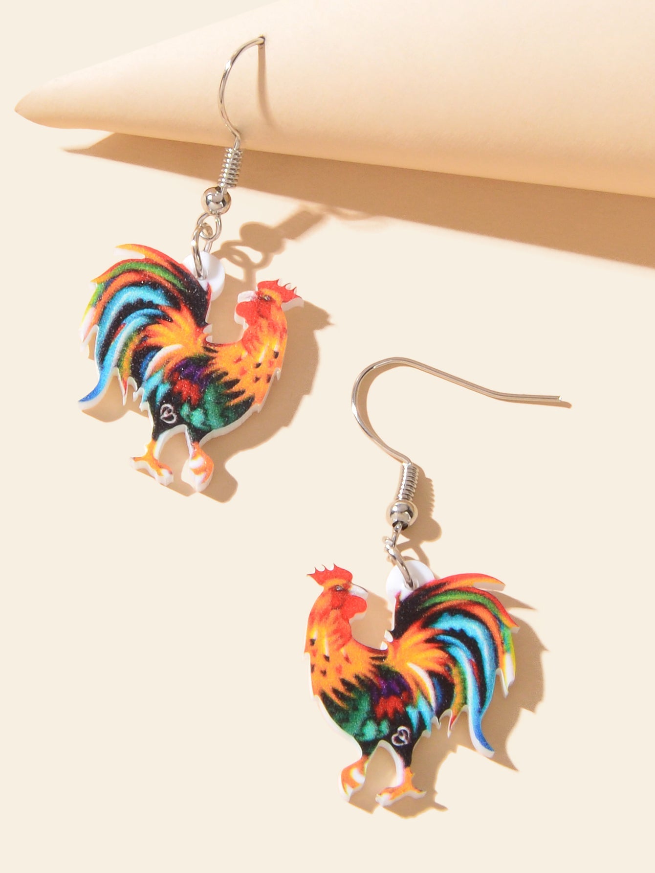 Statement Jewellery Colourful Cock Chicken Acrylic Dangling Rooster Earrings-2