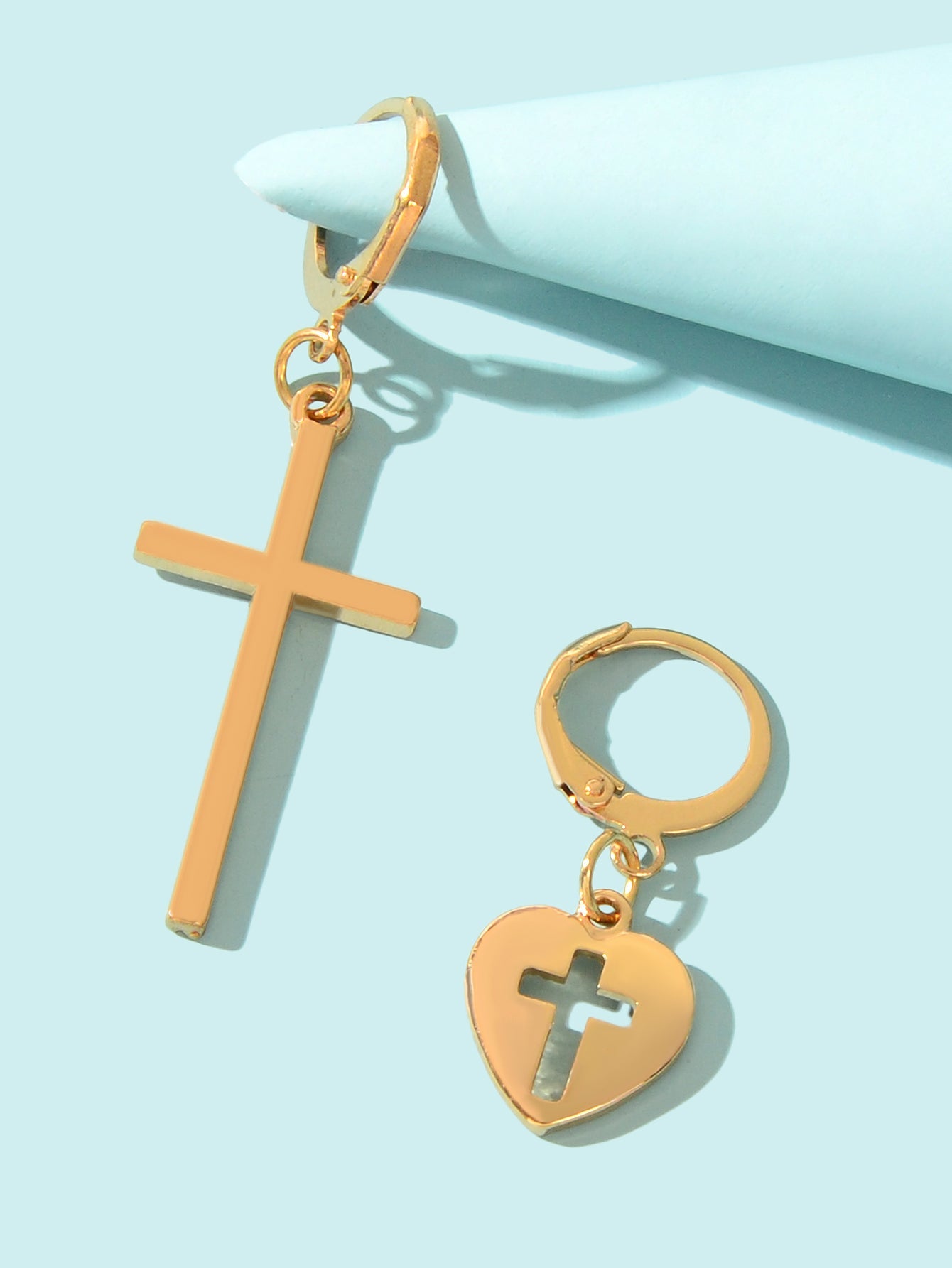 Women Girls Cross Love Heart Shaped Huggie Earrings Christmas Gift Jewellery-2