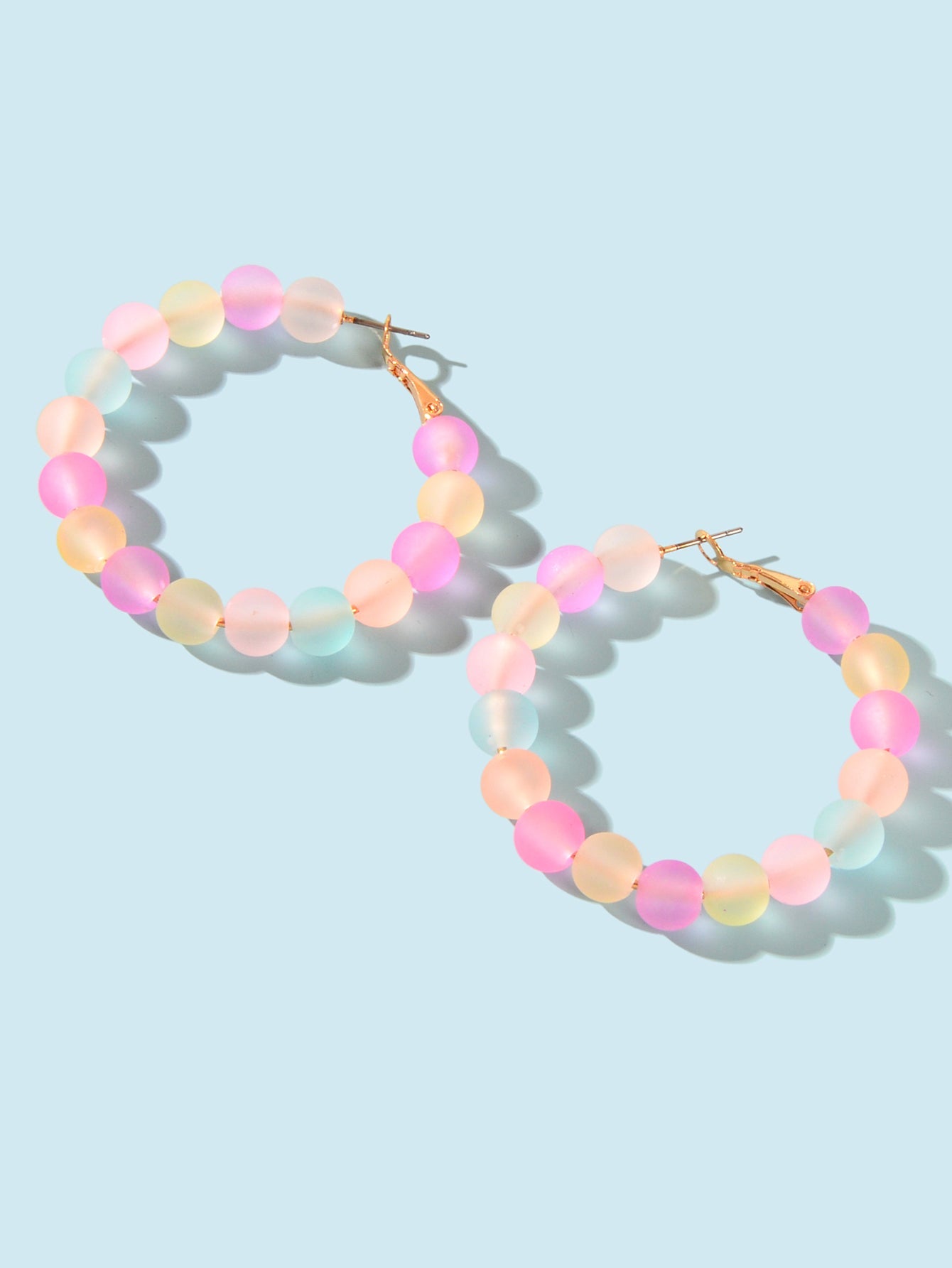 Candy Colour Handmade Acrylic Frosted Beads Circle Hoop Chunky Huggie Earrings-2