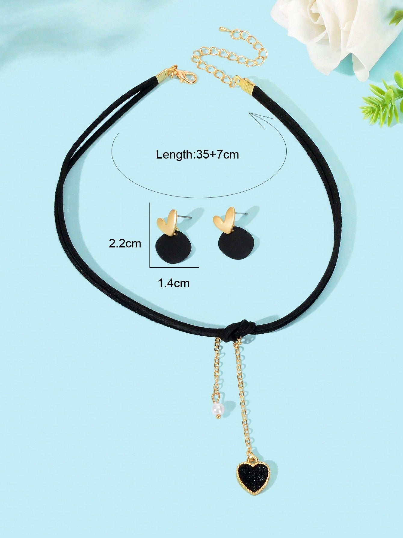 Black Heart Pendant Layered Necklace Earrings Set Elegant Jewelry Ensemble Gift-3