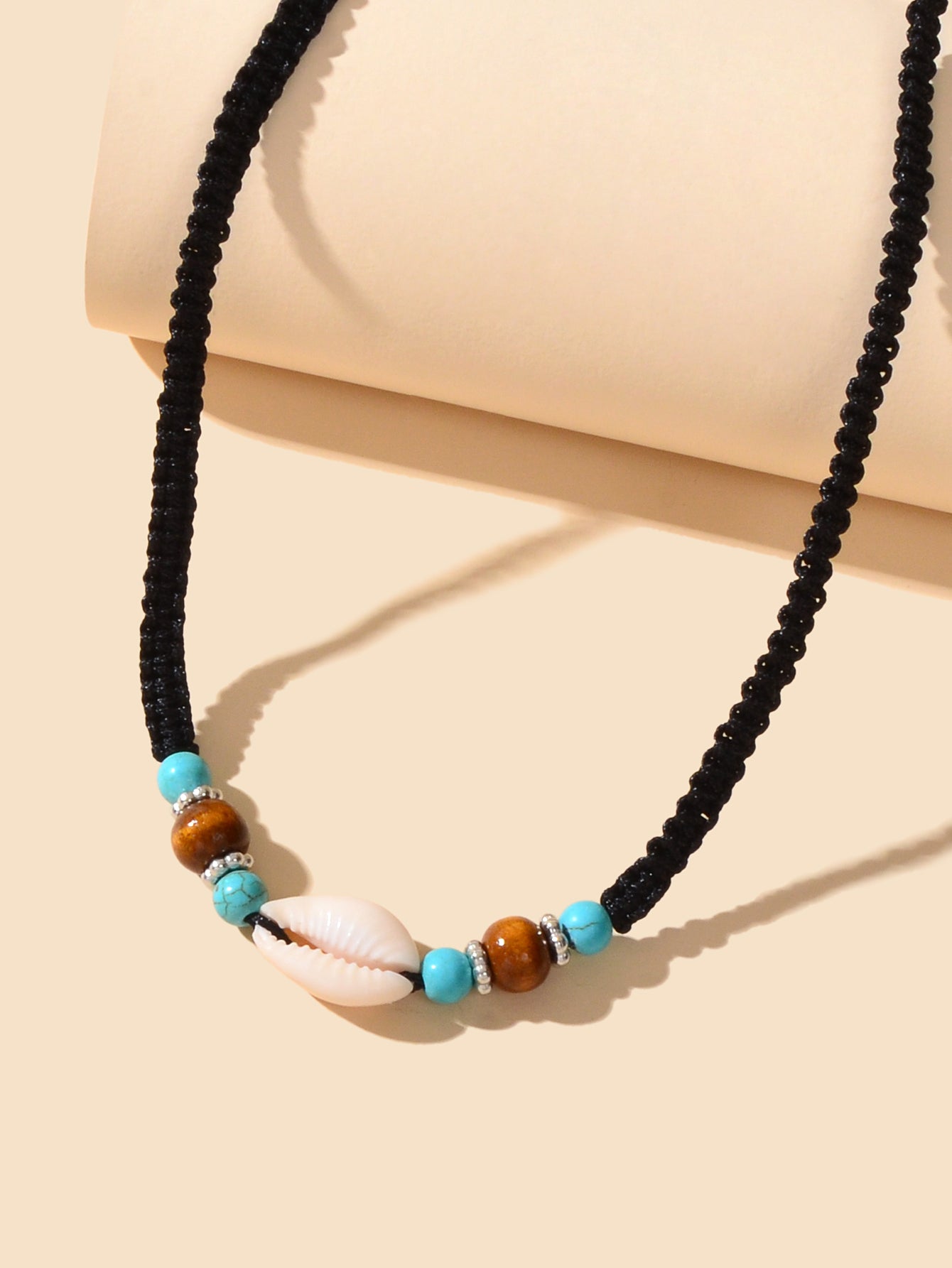 Ethnic Black Rope Handmade Turquoise Beads Shell Collar Necklace African Jewelry-2