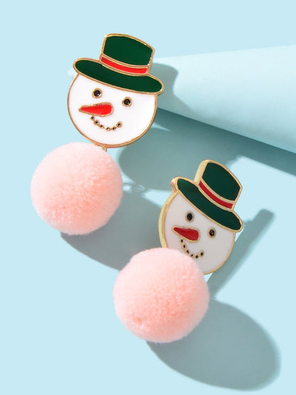 Novelty Snowman Earrings Colourful Christmas Dangle Stud Jewellery Party Gift-2