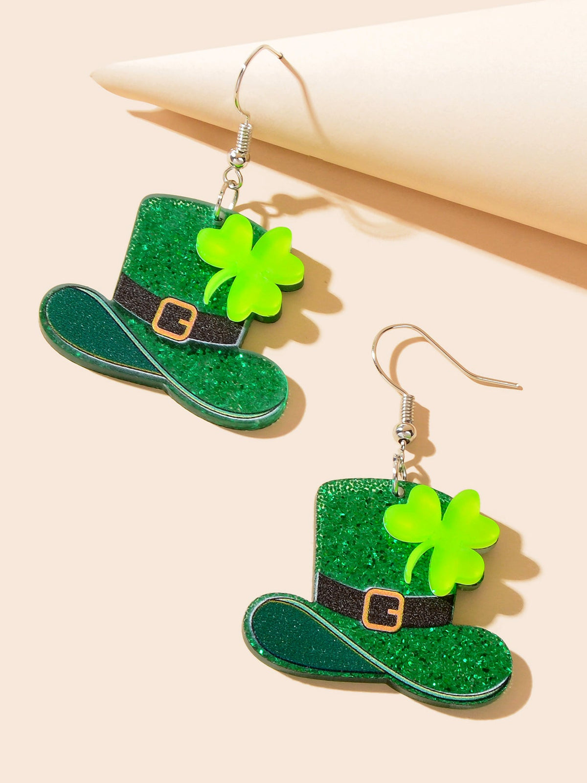 Acrylic Green Clover Hat Pendant Earrings St. Patrick's Day Festival Jewellery-2