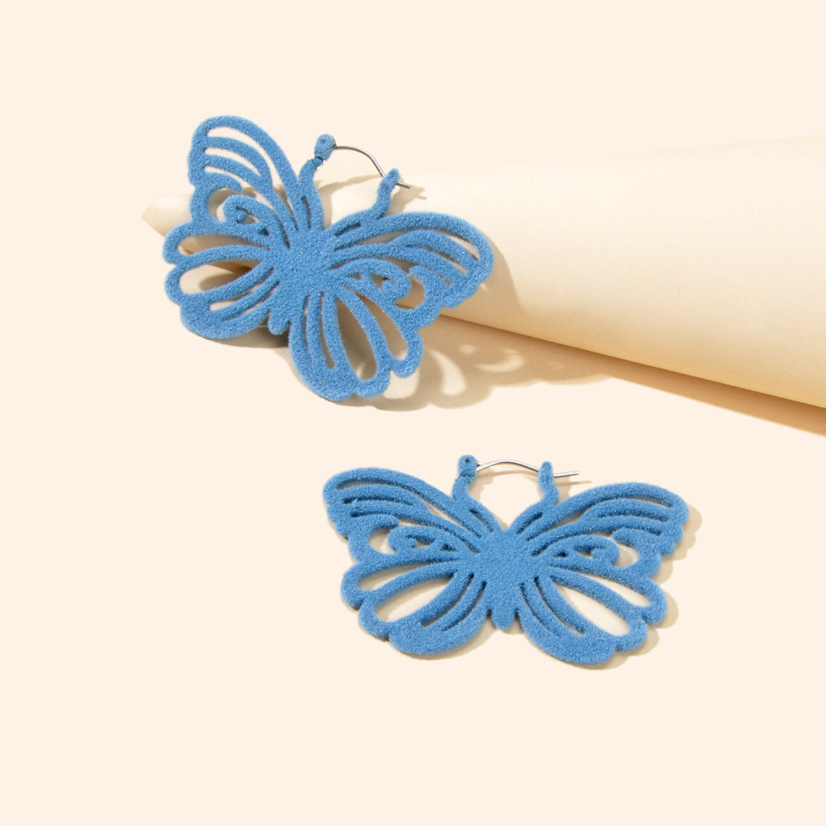 Blue Hollow Flannel Butterfly Hoop Dangle Earrings Women Cute Trendy Jewellery-2