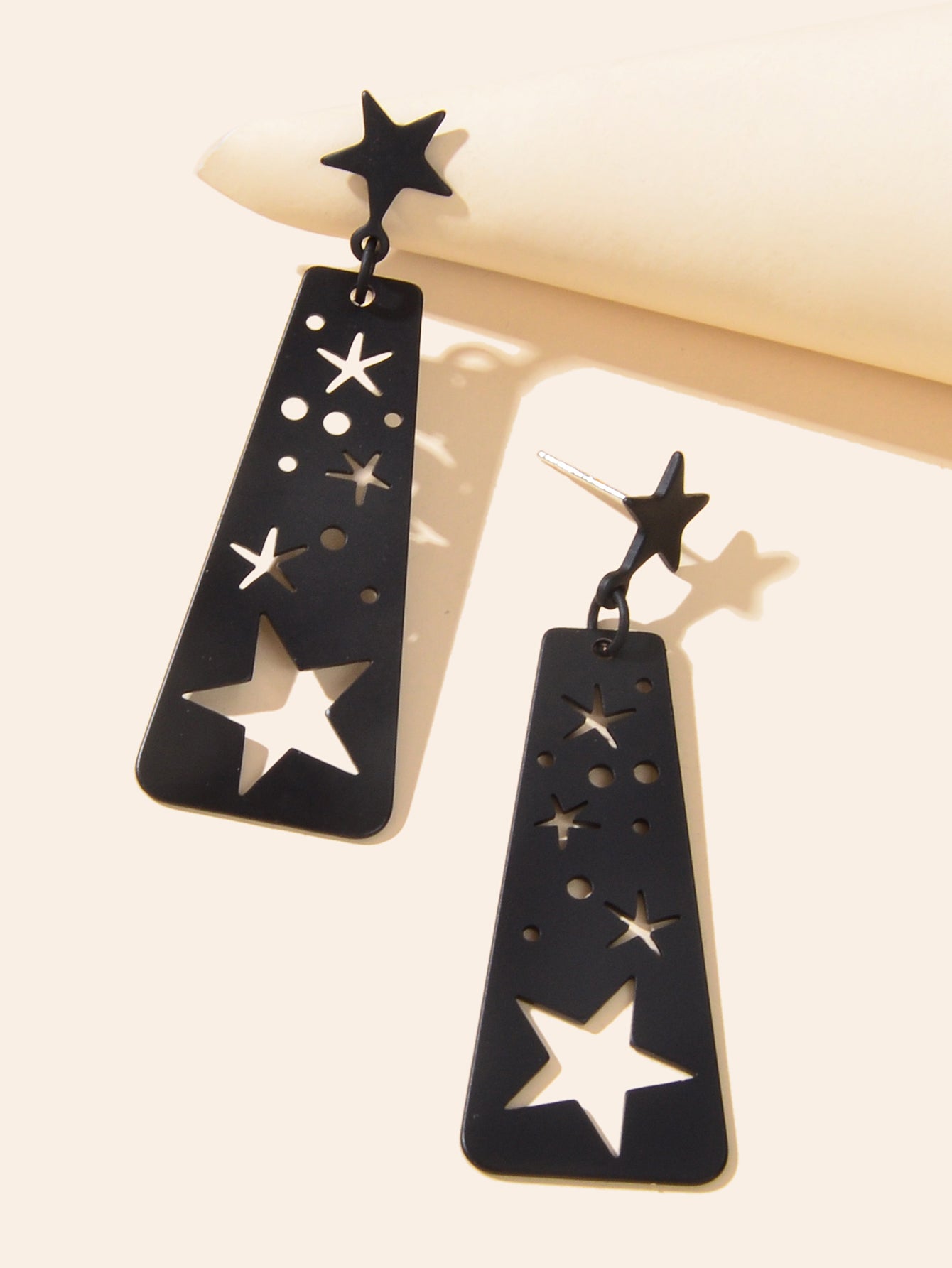 Black Square Geometric Hollow Star Statement Personalized Earrings Ear Jewellery-2