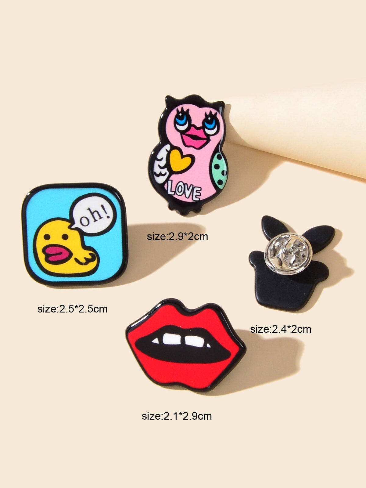 4 pcs Red Lips Owl Baby Duck Duckling Potted Plants Colourful Acrylic Brooch Pin-2