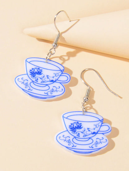 Ethnic Traditional Jewellery Blue and White Porcelain Bowl Dangle Earrings Gift-2