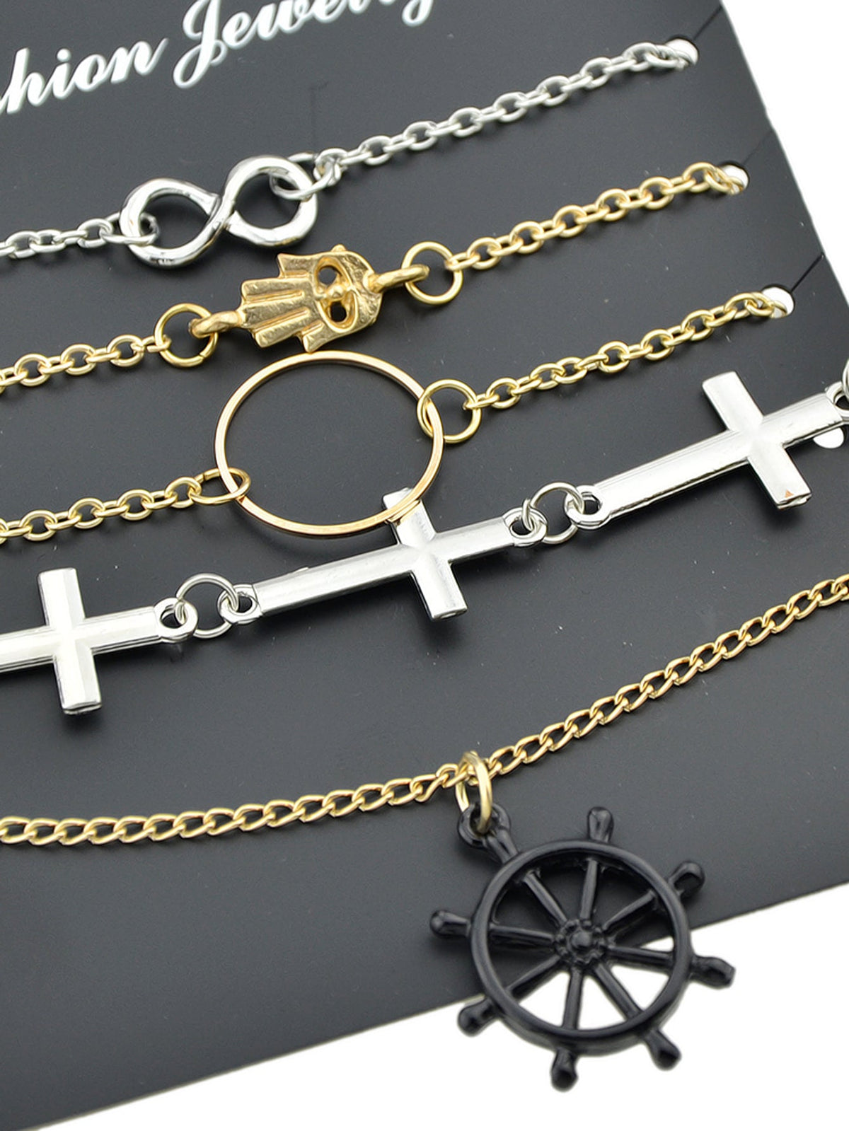 5pcs Nautical Silver Gold Chain Hand Infinity Cross Rudder Charm Bracelets set-2